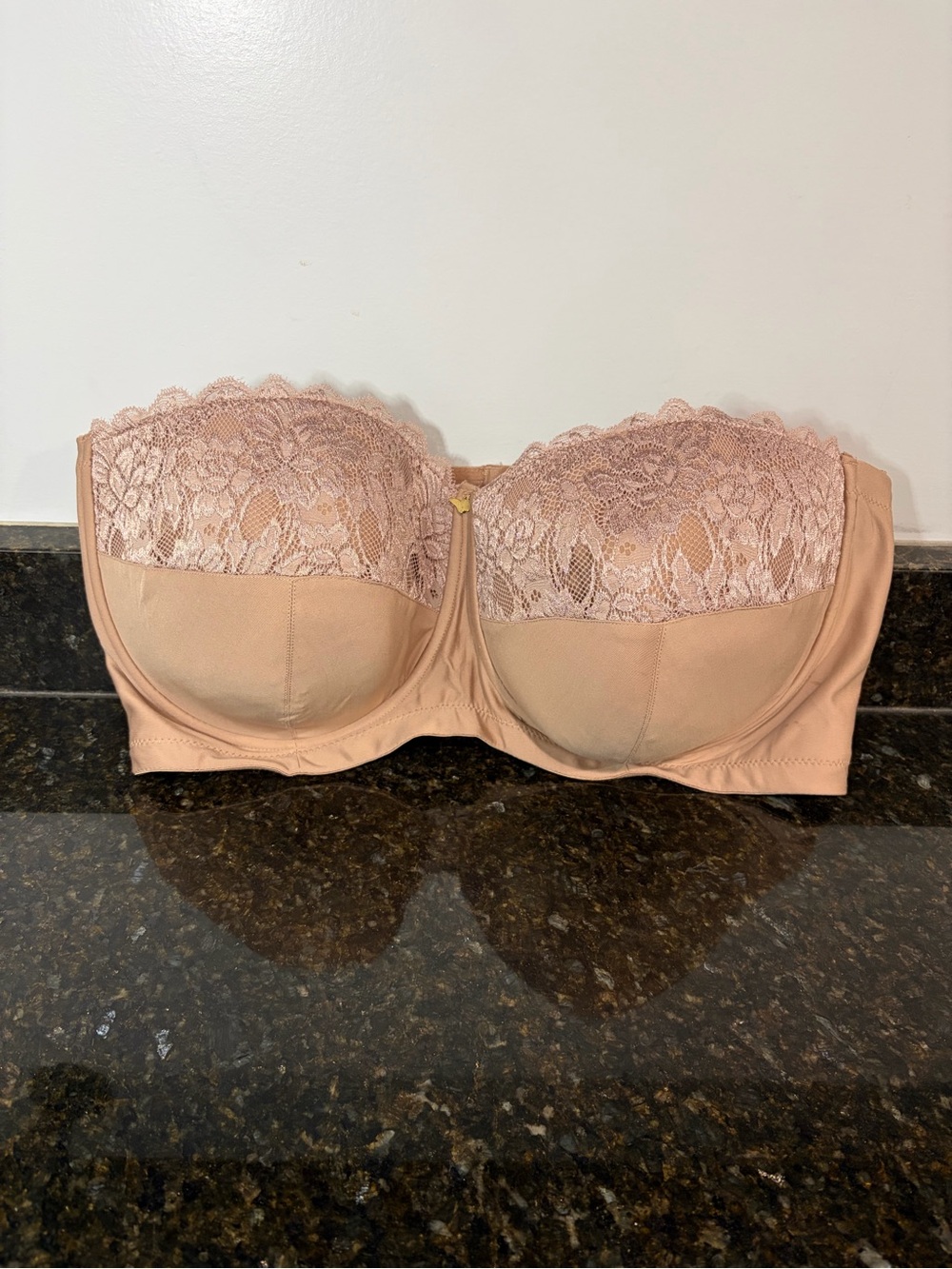 BUTTERFLY Strapless Lace-Trim Bustier Bra in Taupe
